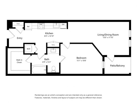 One Bedroom Floor Plan at The Huntington Luxury Apartments in Duarte CA